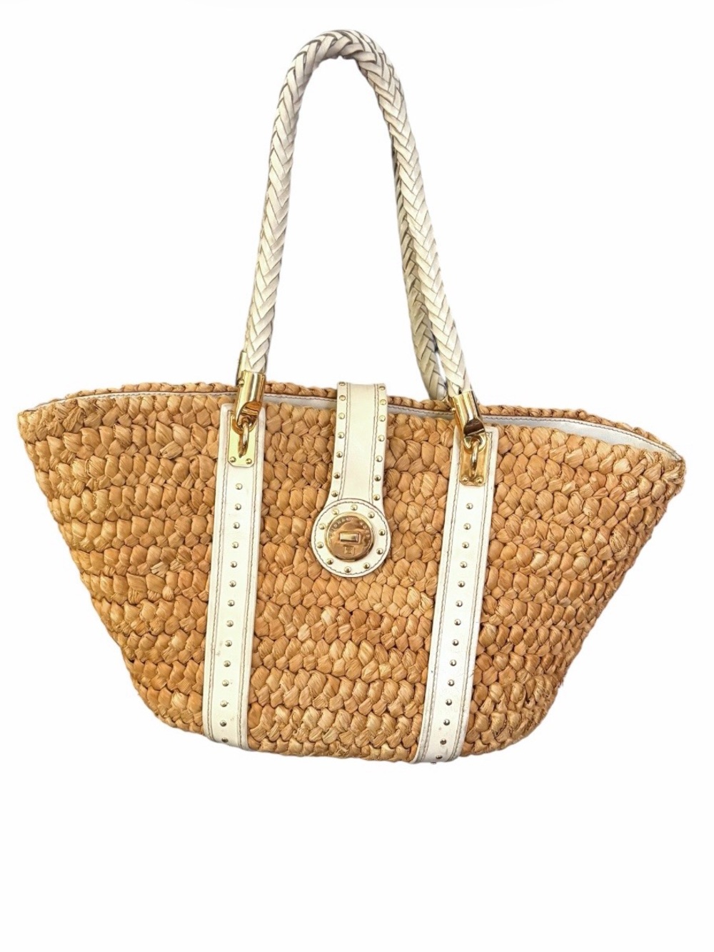 MICHAEL KORS➕Santorini Woven Straw & Leather XL Tote Bag